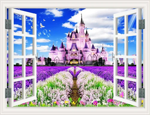 Vista 21 de Pintura autoadhesiva 3D, calcomanías de pared falsas para ventana, isla tropical con palmeras, mural de pared, vista de ventana, decoración de pared
