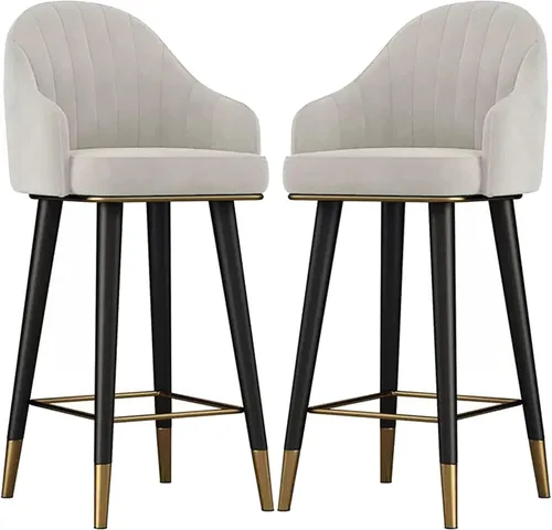 Juego de 2 sillas de bar giratorias de terciopelo, taburetes Altos con respaldo curvo, reposapiés y almohadillas anslizantes, taburetes Altos para