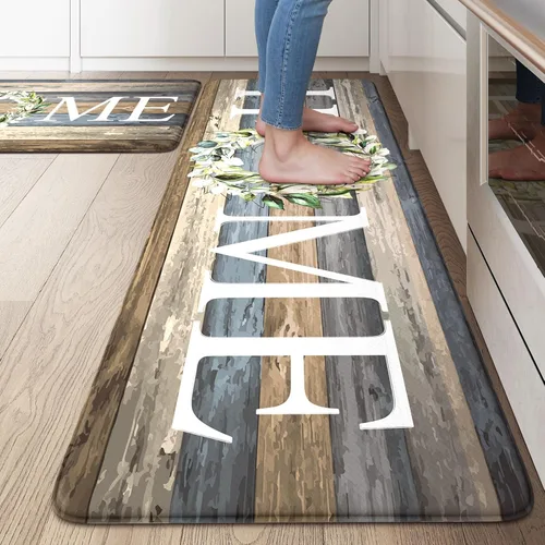 Vista 32 de KIMODE - Alfombra de cocina antifatiga para el piso, de 17.3 x 29 pulgadas, alfombra de cocina de estilo rústico, antideslizante, acolchada