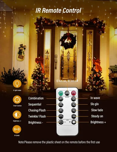Vista 3 de Guirnalda de luces de hadas, 4 paquetes de luces LED, funciona con pilas, alambre de cobre impermeable con control remoto, luces de hadas