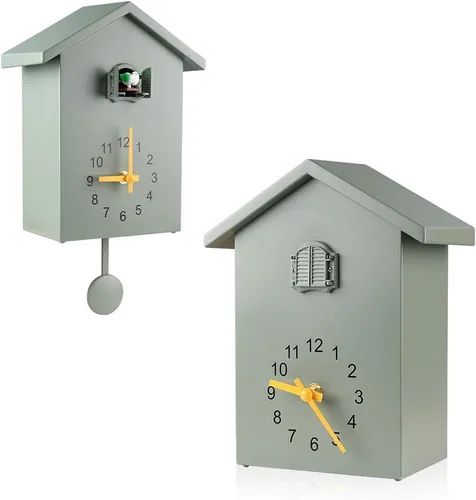 KEYPOWER - Reloj de cuco, reloj de pared de cuco, sonidos de pájaros de cuco o llamada, péndulo de reloj con diseño, casa de pájaros, arte de pared