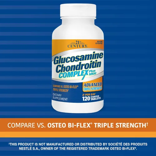 Vista 2 de 21st Century Glucosamine Chondroitin Complex Plus MSM Advanced Triple Strength Tablets, 120 unidades (27438)