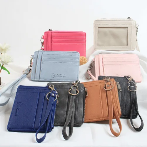 Vista 8 de Billeteras pequeñas para mujer, tarjetero de cuero con bloqueo RFID, cartera delgada y minimalista con bolsillo frontal para tarjetas, Beige, Delgado
