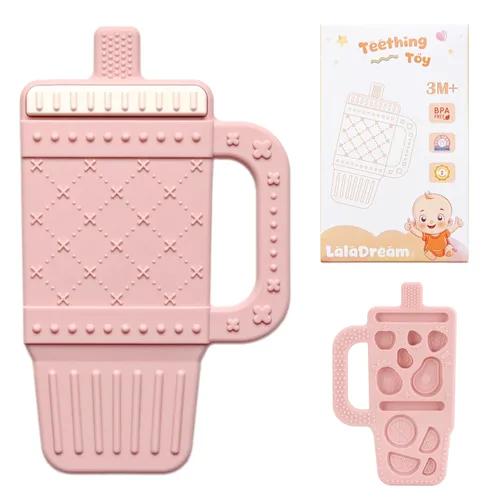 Juguete de dentición para bebés, de silicona, para bebés de 3, 6, 12, 18 meses, vaso con forma de taza, alivio de la dentición con asa, juguetes