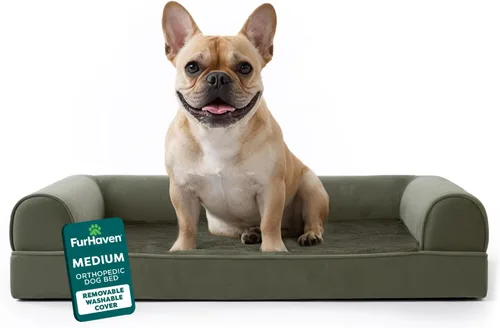 Vista 16 de Furhaven - Cama ortopédica para perros, estilo sofá, acolchada, con funda extraíble y lavable, marrón tostado, tamaño jumbo (XL)