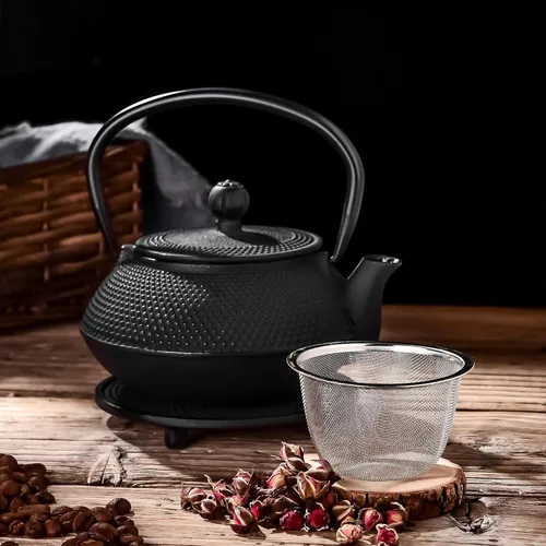 Vista 5 de Velaze - Set de tetera de hierro fundido japonés, tetera de té con preservación de calor y alfombrilla térmica, infusor de acero inoxidable y 2