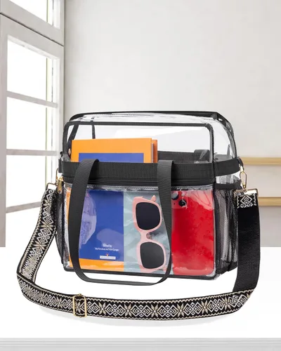 Vista 3 de Paxiland Bolsa transparente para eventos de estadio 12x6x12, bolsa transparente con correa reforzada, bolsa transparente para conciertos deportivos