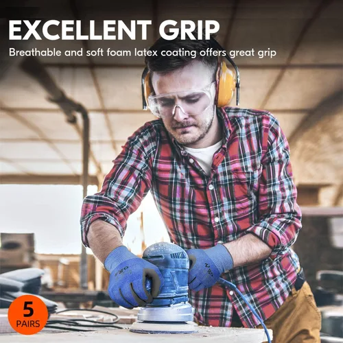 Vista 5 de Vgo... Cut Resistant Gloves,Cutproof Work Gloves Men Women,Latex Rubber Coated,EN388 level C, ANSI level A3(RB2148HY,BLUE)