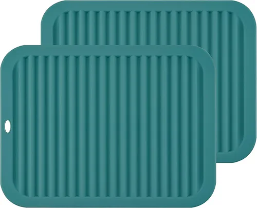 Vista 23 de Juego de 2 salvamanteles de silicona de 9 x 12 pulgadas, multiuso, antideslizantes, flexibles, duraderos, resistentes al calor, color rojo, verde