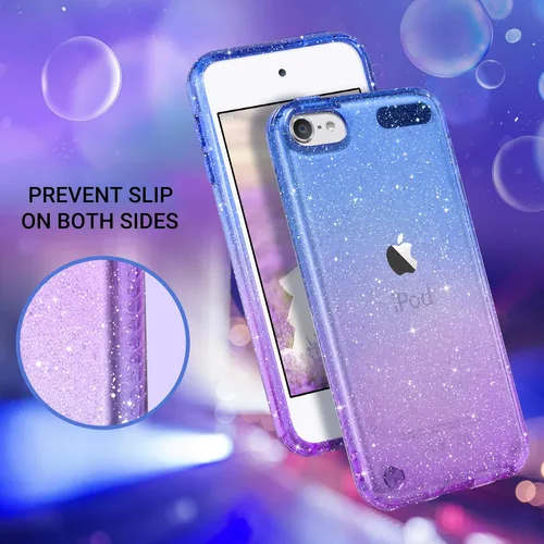 Vista 3 de ULAK Funda transparente con purpurina degradada para iPod Touch 7ª/6ª/5ª generación, funda híbrida delgada para niñas y mujeres, a prueba de golpes