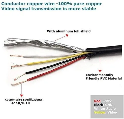 Vista 5 de Cable de extensión de aviación de 4 pines para cámara de respaldo con cable/cámara de visión trasera CCTV, camión, remolque, autocaravana, autobús