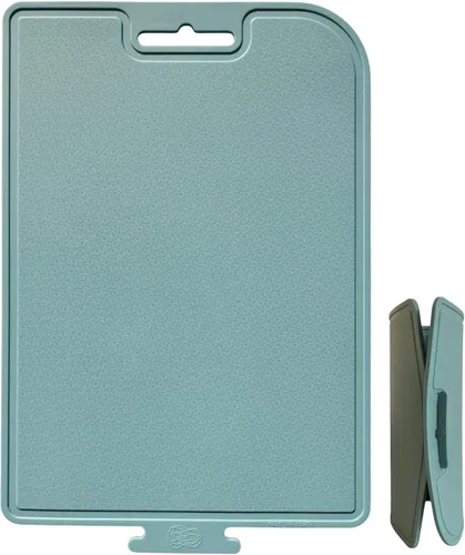 Vista 10 de Tabla de Cortar de Silicona Gruesa de Doble Cara Utilizable Hecha en Corea 14.3" x 5.7" Diseño Plegable Ranura para Goteo Mango con Agarre Apta