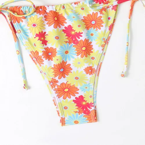 Vista 5 de SNKSDGM Womens Bikini 2 Piece Bathing Suits High Waist Off Shoulder Back Tie Swimsuits Crop High Cut Cheeky Swimwear