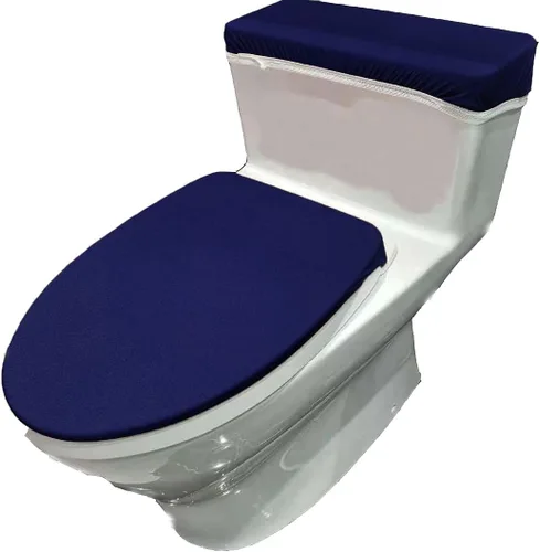 Vista 2 de Madeals Cubierta de terciopelo para tapa de inodoro y tapa de tanque de inodoro, cubierta de tela para tanque de inodoro, color negro