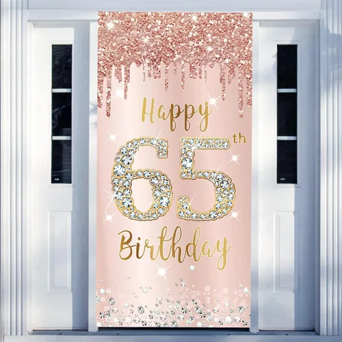 Vista 30 de Decoración de Puerta de Cumpleaños Número 85 para Mujer, Cubierta de Puerta Rosa Oro Rosa Feliz 85 Cumpleaños, Suministros de Fiesta, Cartel