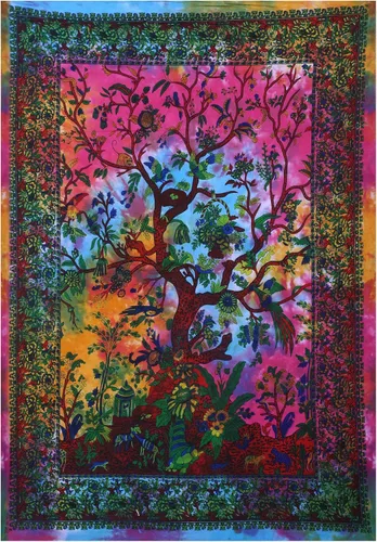 Vista 12 de The Art Box - Tapiz Blanco del Árbol de la Vida para Colgar en la Pared – De Algodón Indio, Colcha Doble, Manta de Pícnic, Decoración de Pared