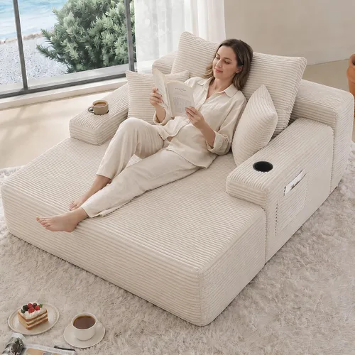 Sillón reclinable extragrande de 67", sofá nube de pana moderno con 3 almohadas, sofá de asiento profundo sin estructura para sala de estar, silla