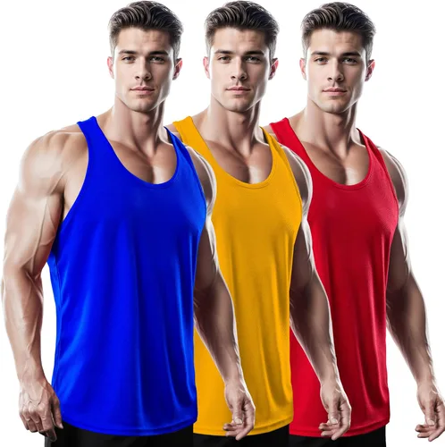DRSKIN Men's 4 or 3 Pack Tank Tops Sleeveless Shirts Dry Fit Y-Back Muscle Mesh Gym Training Athletic Workout
