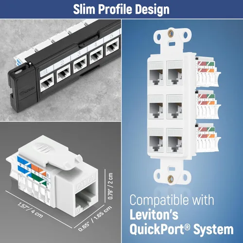 Vista 167 de Everest - Paquete de 50 conectores Keystone RJ45 Cat6 en ángulo de 45°, color blanco, conectores RJ45 hembra de perfil delgado, conector Keystone