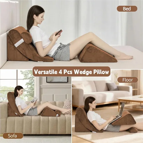 Vista 6 de 4PCS Orthopedic Bed Wedge Pillow Set for Post Surgery&Pain Relief,Adjustable Wedge Pillow for Back,Acid Reflux,Sitting up in
