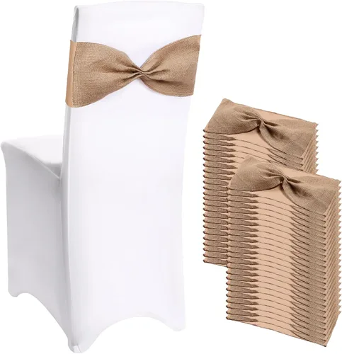 Vista 8 de Newwiee 24 bandas elásticas de arpillera de Navidad para silla, de lino y elastano, lazos para sillas de comedor, bodas, comedor, banquetes
