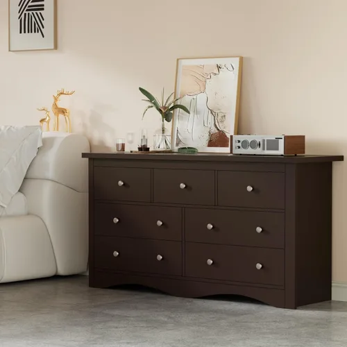 Vista 37 de Furmax Cómoda para dormitorio, 5 cajones de madera, cómoda, para TV de hasta 65 pulgadas, mueble de almacenamiento para TV para pasillo y entrada