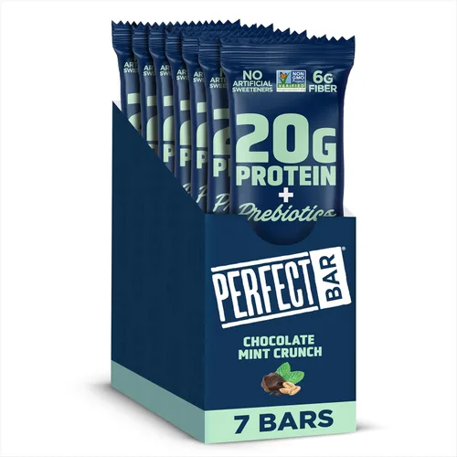 Perfect Bar Protein + Prebiotics Barra de proteína de chocolate y menta, 0.71 onzas de proteína, suero alimentado con pasto, 0.26 oz de fibra con