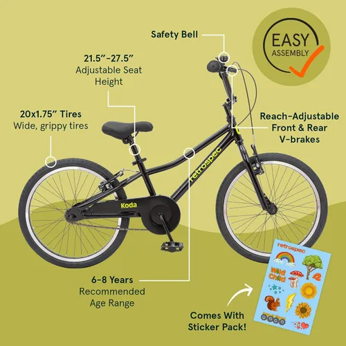 Vista 2 de Retrospec Koda Plus Kids Bike for Boys & Girls Ages 6-8 Years - 20" Children's Bicycle, Adjustable Seat & Handlebars