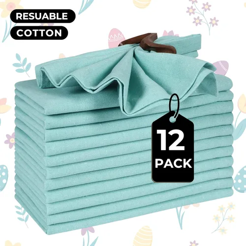 Vista 8 de Servilletas de tela para uso diario, 100% algodón, 18 x 18 pulgadas, color aguamarina, servilletas de boda, servilletas de cóctel, servilletas