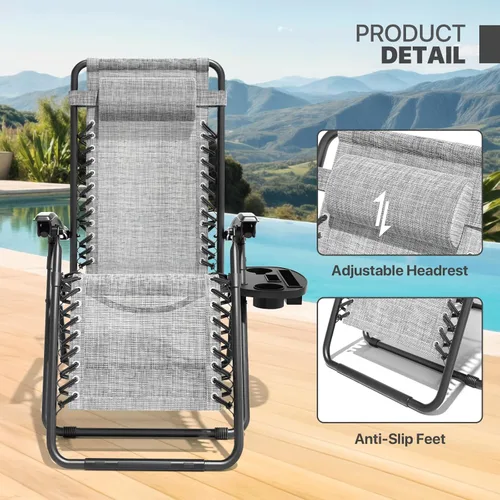 Vista 39 de Magshion Zero Gravity - Juego de 2 sillas reclinables para patio al aire libre con bandeja lateral, reclinables ajustables antigravedad