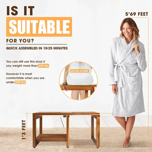 Vista 3 de Taburete de Ducha Ajustable de 29 Pulgadas, Silla Banco Impermeable con Estante de Almacenamiento para Afeitarse las Piernas, Spa, Asiento de Baño