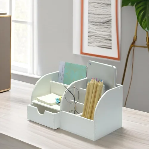 Vista 56 de UnionBasic Organizador de escritorio - Caja de almacenamiento multifuncional de cuero para escritorio con soporte para bolígrafos - Para tarjetas