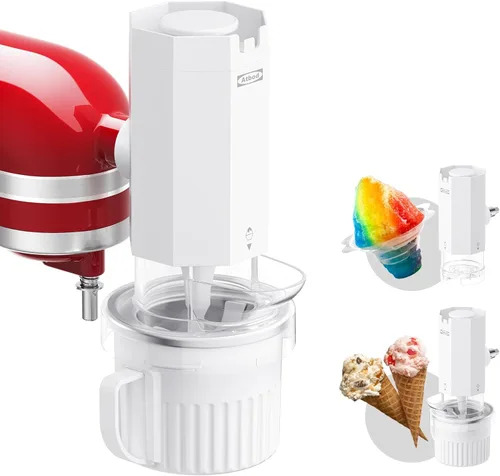 Máquina de helados 2 en 1 y accesorio de hielo afeitado para batidoras de pie KitchenAid, 2 cuencos pequeños para helado, máquina de cono de nieve