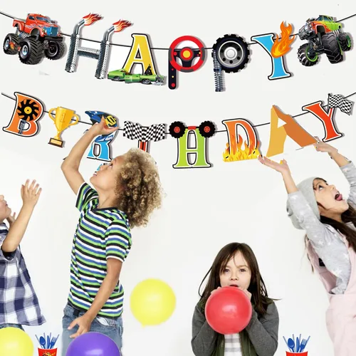 Vista 6 de Cartel de cumpleaños de camión monstruo, decoración de cumpleaños de camiones monstruos, monstruos, camiones, feliz cumpleaños, pancartas
