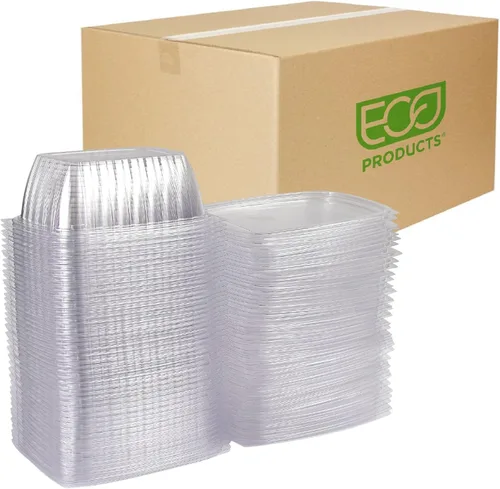 Vista 23 de ECO PRODUCTS Contenedores de delicatessen compostables de 12oz transparentes rectangulares con tapas, caja de 300, para preparación de comidas