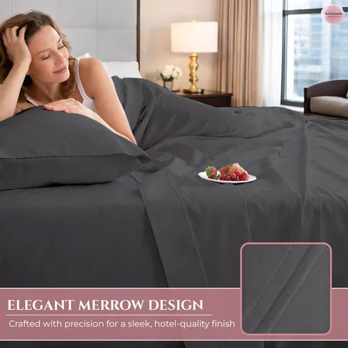 Vista 5 de MyGiza Sheets, Sábanas de algodón egipcio Giza 100% certificado - Juego de sábanas de algodón Giza tamaño completo para adaptarse a colchones