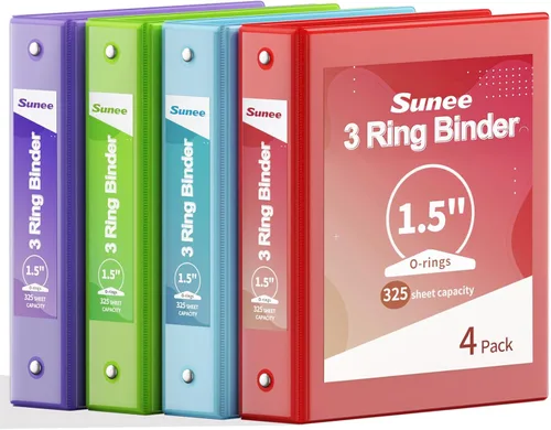 Vista 30 de SUNEE - Archivadores de 1/2 pulgada con 3 argollas, paquete de 4, argollas de media pulgada delgadas con vista transparente, sin PVC