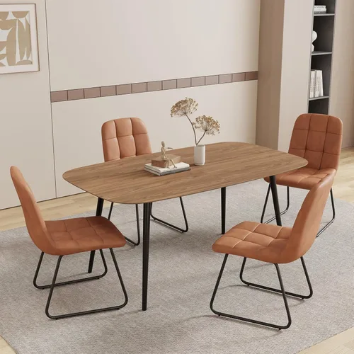 Vista 16 de HIPIHOM Mesa de comedor moderna de granja de 47.2 pulgadas, mesa de comedor rectangular de madera con patas de metal para 4 personas para comedor