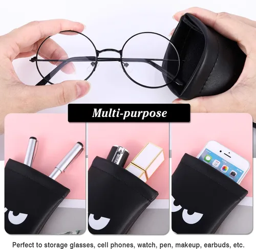 Vista 6 de MoKo Paquete de 2 fundas de gafas de sol portátiles de cuero suave para mujeres y hombres