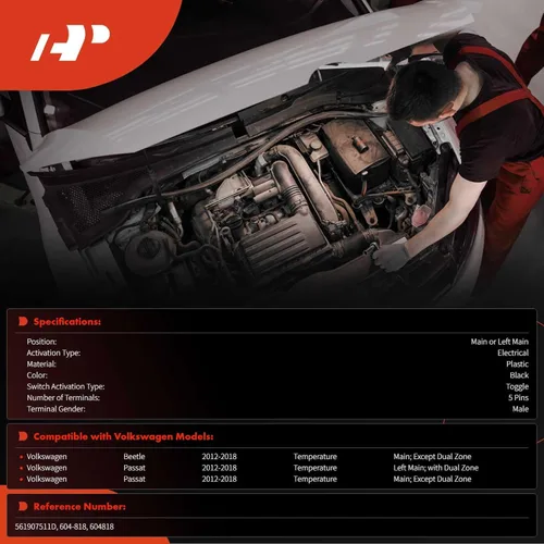 Vista 2 de A-Premium Actuador de puerta de mezcla de calentador HVAC compatible con Volkswagen Passat 2012-2018, Beetle 2012-2018, Actuador de Temperatura
