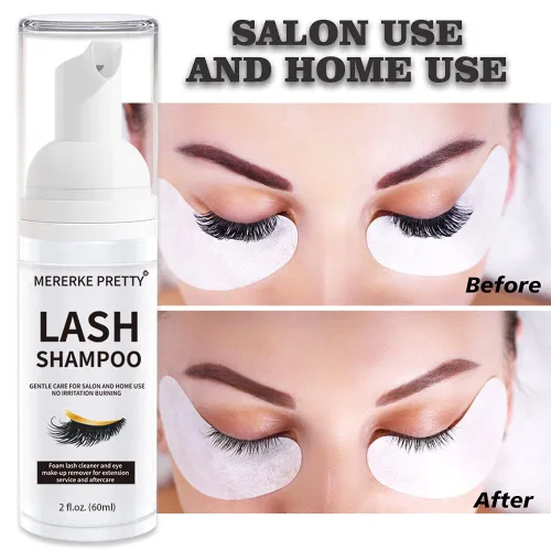 Vista 5 de Mererke_Pretty Champú para extensión de pestañas 50 ml + cepillo - Limpiador espumoso para párpados - Libre de parabenos y sulfatos sensibles