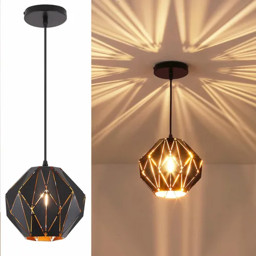 Lámpara colgante industrial vintage lámpara colgante retro casa de campo lámpara colgante de techo negro metal creativo geométrico diamante sombra
