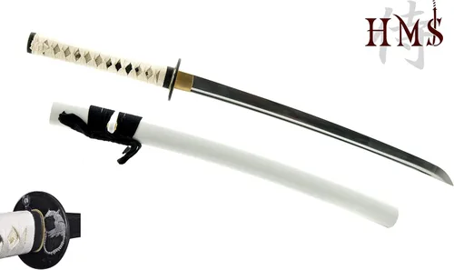 Vista 8 de HMS Espada samurai wakizashi japonesa, Warrior Tsuba, acero al carbono 1045, forjado a mano templado por calor, espiga completa, afilada
