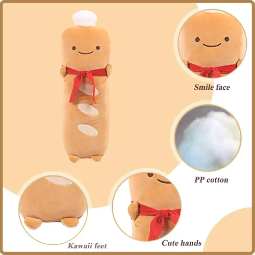 Vista 3 de VHYHCY - Almohada de pan tostado, almohada de peluche de comida divertida, pequeña y bonita almohada de felpa para sofá (baguette francés, marrón)