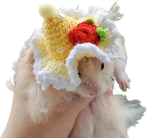 Vista 26 de Sombrero de hámster, mini animales pequeños con correa ajustable, encantadores sombreros pequeños de punto a mano para lagarto, conejillo de indias