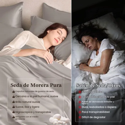 Vista 101 de THXSILK Juego de sábanas de seda de 4 piezas, sábanas de seda de morera 100% natural de grado superior 6A+, juegos de ropa de cama de lujo, ultra