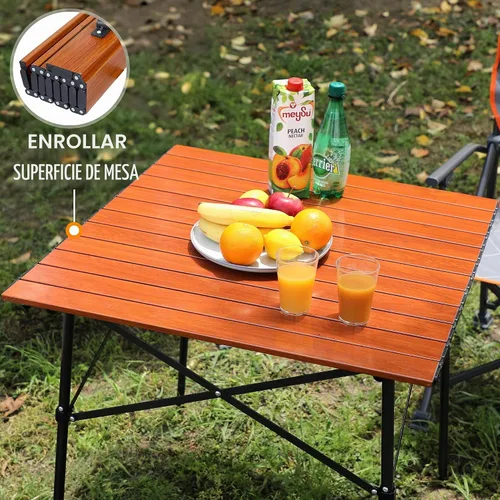 Vista 11 de Portal Mesa Cuadrada Plegable de Aluminio Ligero con Tablero Enrollable para 4 Personas Mesa Compacta con Bolsa de Transporte para Camping, Picnic