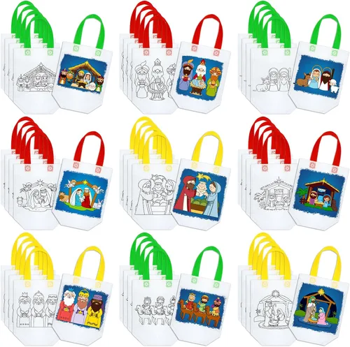 Kacctyen 45 bolsas de regalo para colorear de la natividad, a granel, para manualidades de Navidad cristianas, reutilizables, recuerdos de fiesta