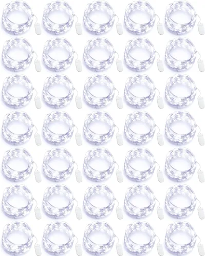 Riakrum Guirnalda de 20 luces de hadas de 7 pies a pilas [3 estilos], tira de luces LED a granel impermeable para tarros de Navidad, boda Blanco