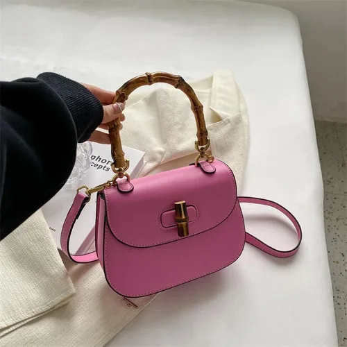 Vista 2 de Bolso de mano para mujer, bolso de mano con mango de bambú, elegante bolso cruzado hecho a mano, bolso de noche de cuero artificial, regalo